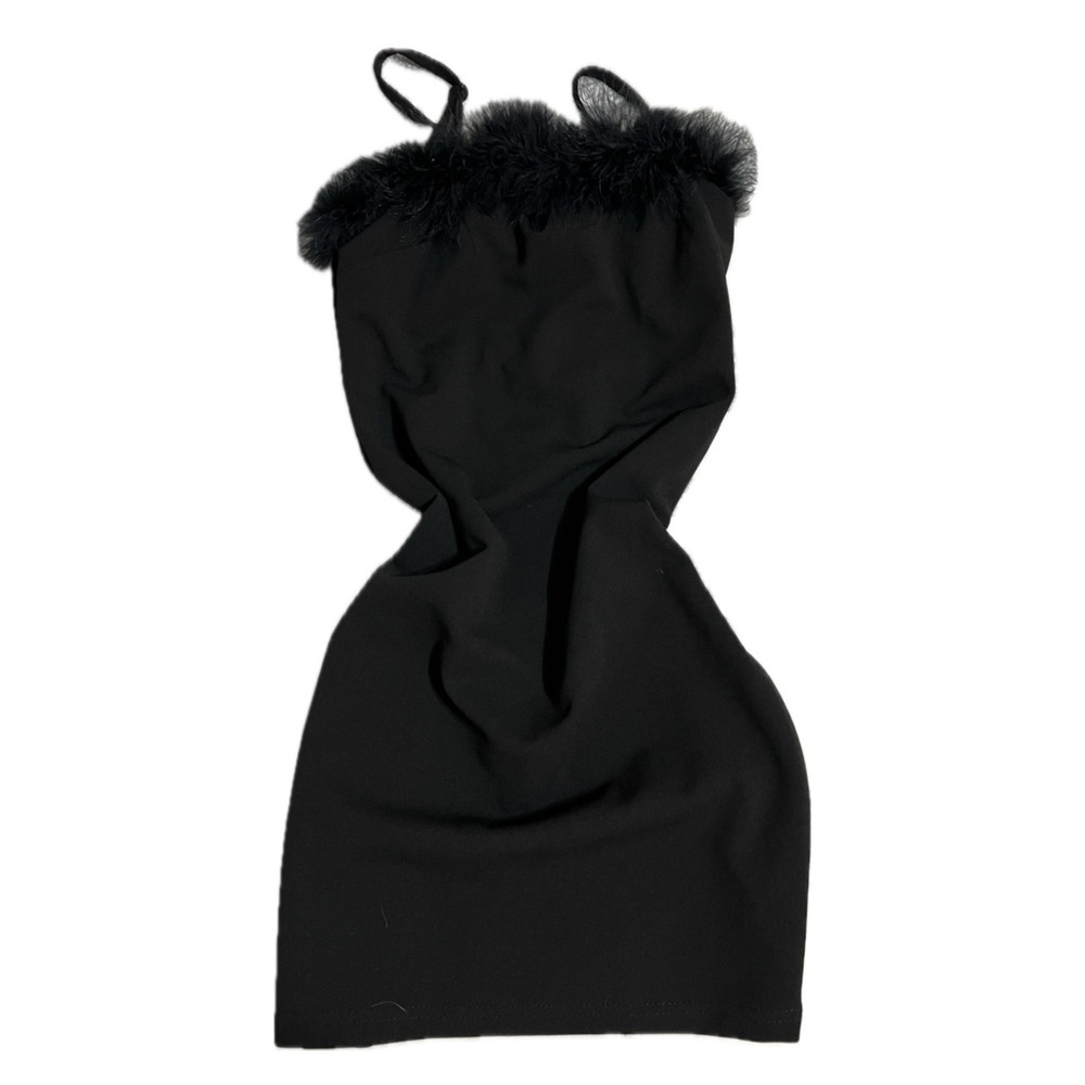 Q Black Mini Dress with feathers